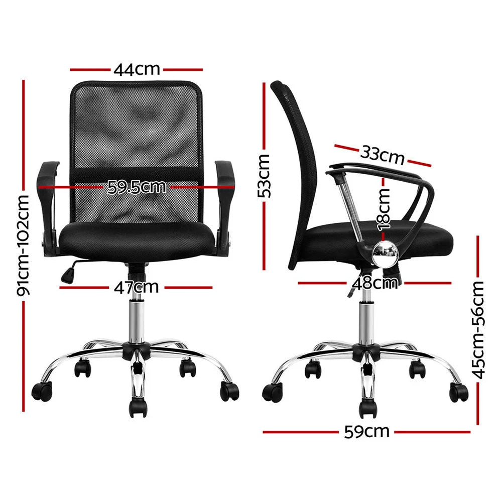Artiss 2x Mesh Office Chair Mid Back Black - Furniture >
