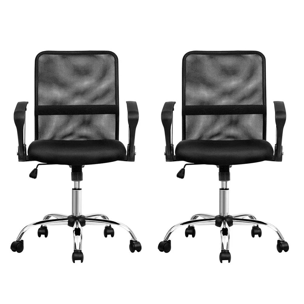 Artiss 2x Mesh Office Chair Mid Back Black - Furniture >