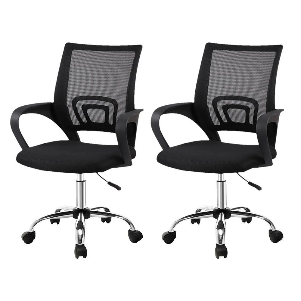 Artiss 2x Mesh Office Chair Mid Back Black - Furniture >