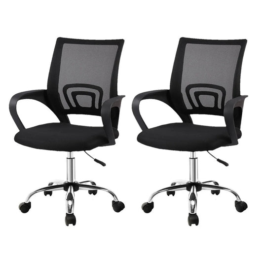 Artiss 2x Mesh Office Chair Mid Back Black - Furniture >