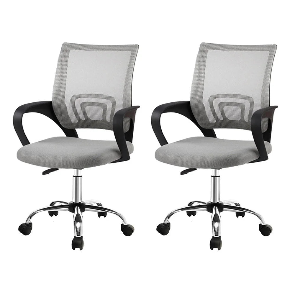 Artiss 2x Mesh Office Chair Mid Back Grey - Furniture >