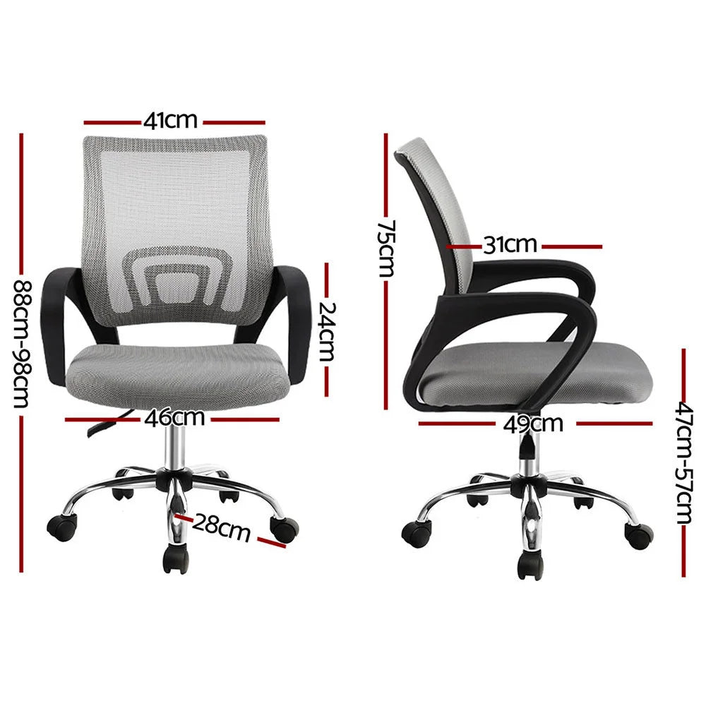 Artiss 2x Mesh Office Chair Mid Back Grey - Furniture >