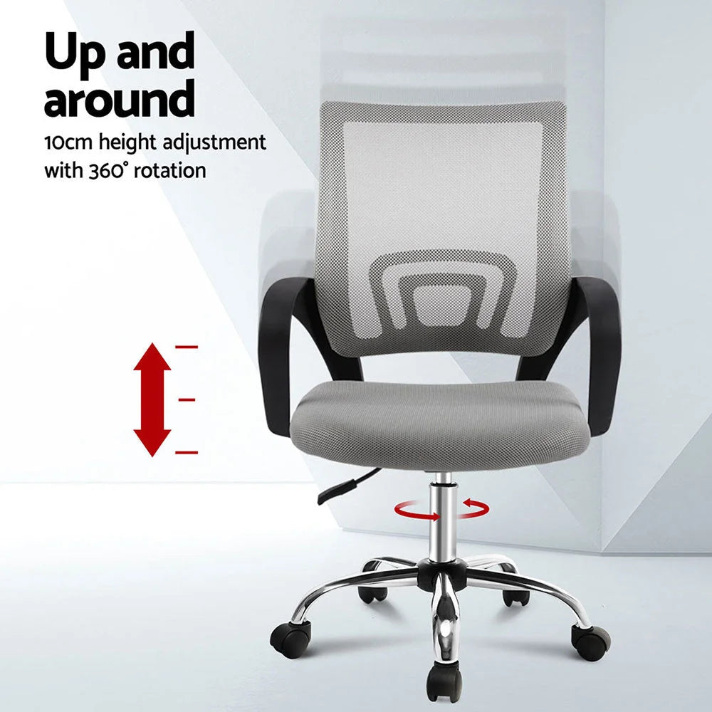 Artiss 2x Mesh Office Chair Mid Back Grey - Furniture >