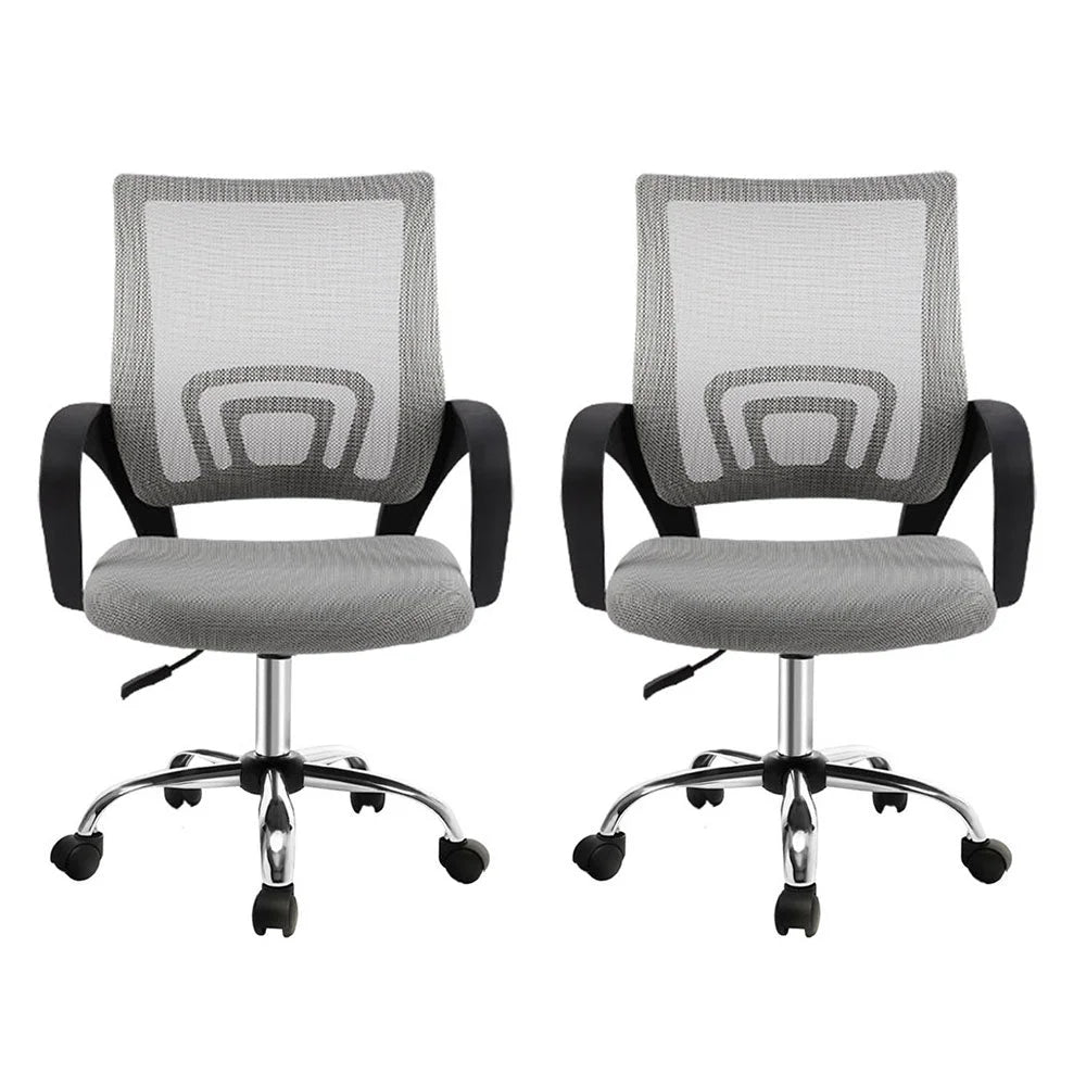 Artiss 2x Mesh Office Chair Mid Back Grey - Furniture >
