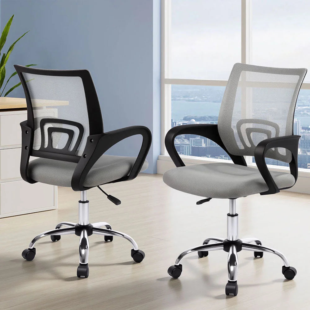Artiss 2x Mesh Office Chair Mid Back Grey - Furniture >
