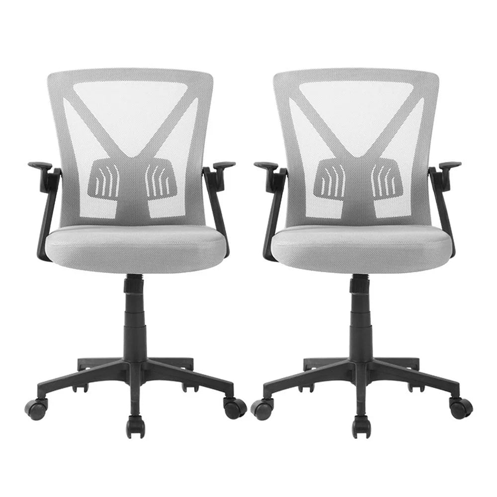 Artiss 2x Mesh Office Chair Mid Back Grey - Furniture >