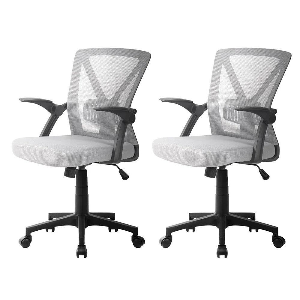 Artiss 2x Mesh Office Chair Mid Back Grey - Furniture >