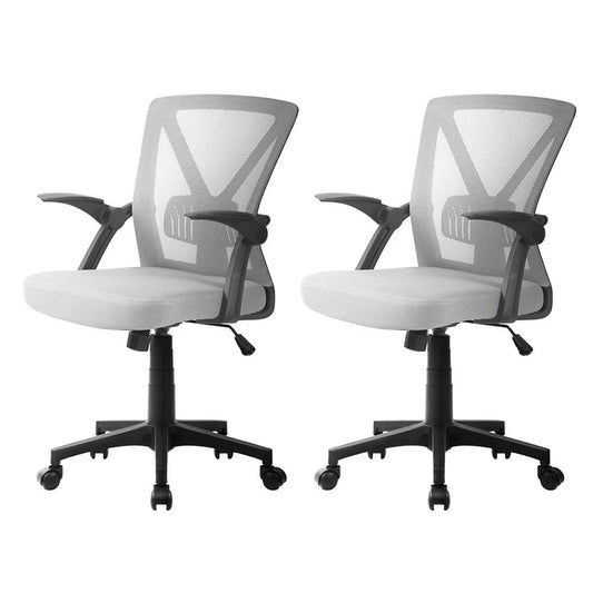 Artiss 2x Mesh Office Chair Mid Back Grey - Furniture >