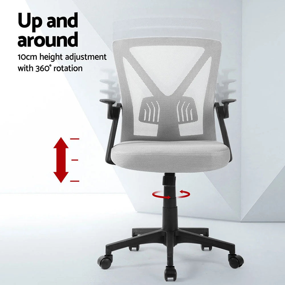 Artiss 2x Mesh Office Chair Mid Back Grey - Furniture >