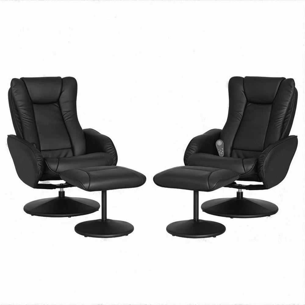 Black 2x Recliner Chair Ottoman Heated Massage