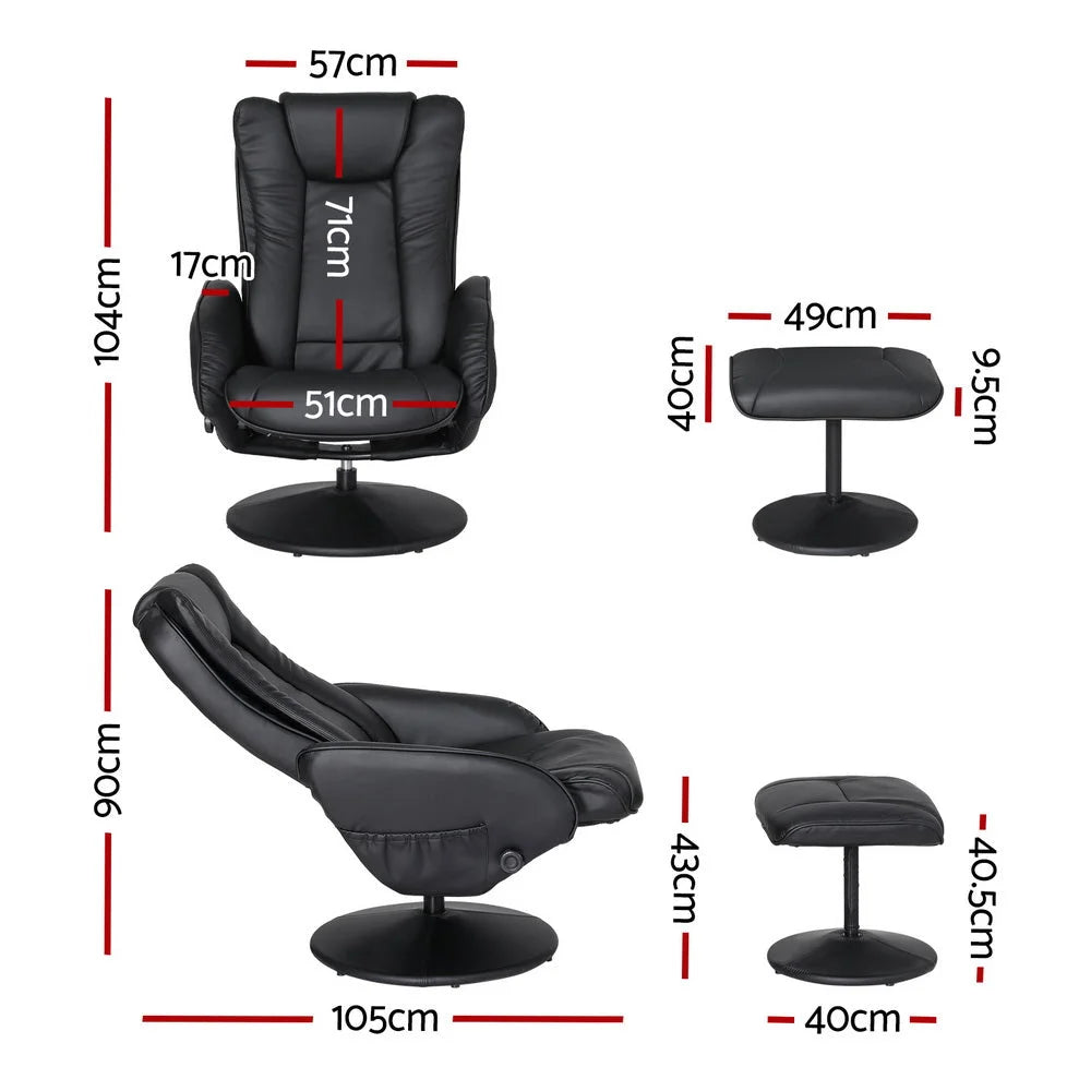 2x Recliner Chair Ottoman Heated with Massage Black