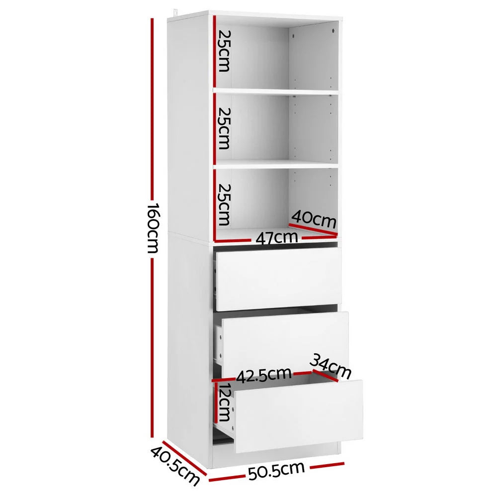 Artiss 3 Chest of Drawers Tallboy Cabinet White - Furniture