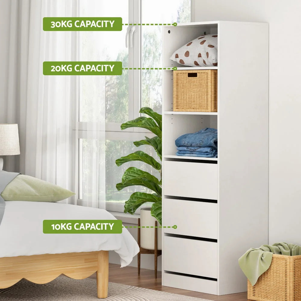 Artiss 3 Chest of Drawers Tallboy Cabinet White - Furniture