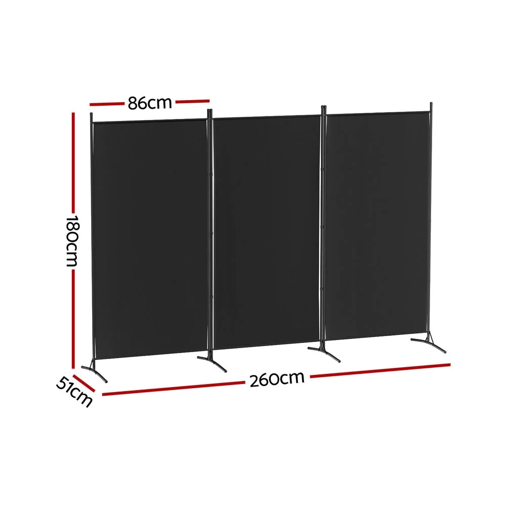 Artiss 3 Panel Room Divider Screen 260x180cm Fabric Black from Home My Garden
