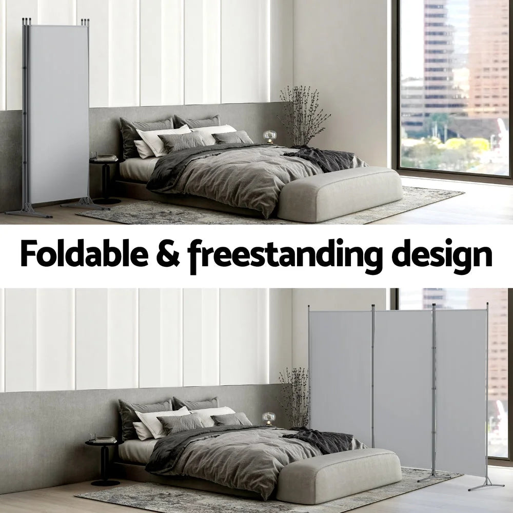 Artiss 3 Panel Room Divider Screen 260x180cm Fabric Grey