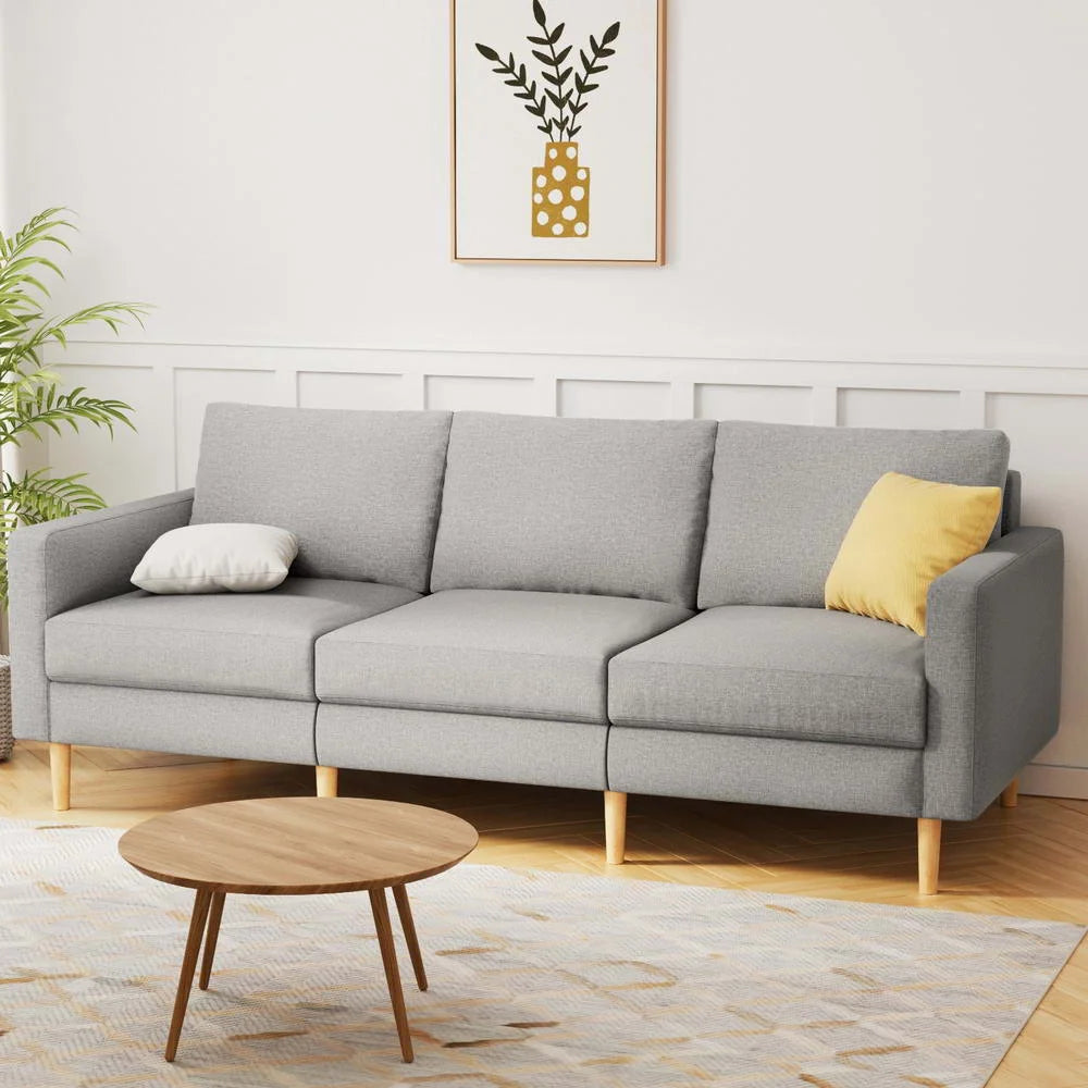 Artiss 3 Seater Sofa 225cm Linen Fabric Grey - Furniture >