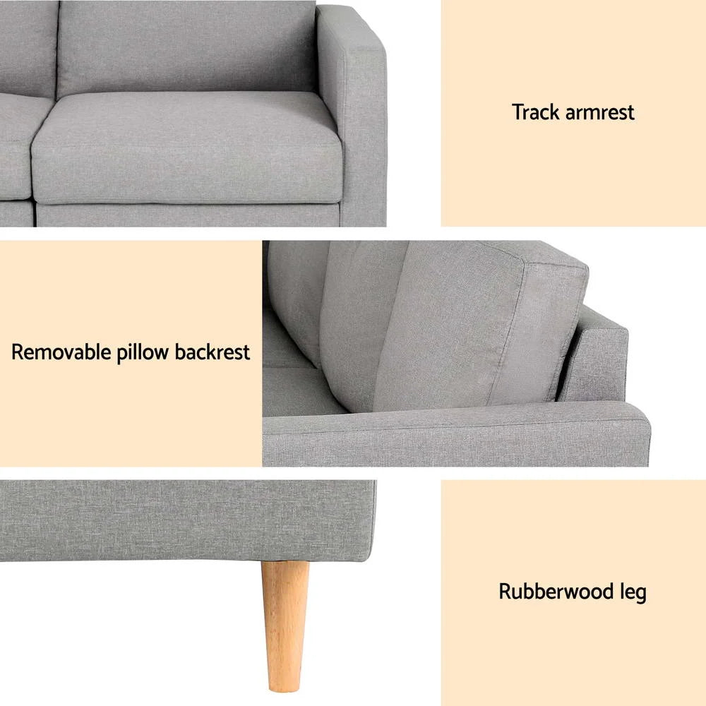 Artiss 3 Seater Sofa 225cm Linen Fabric Grey - Furniture >