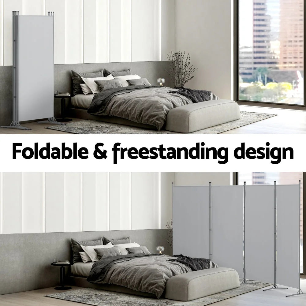Artiss 4 Panel Room Divider Screen 345x180cm Fabric Grey
