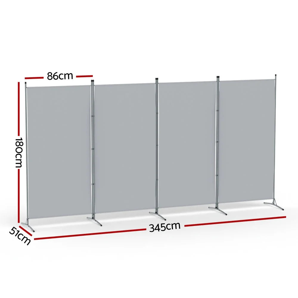 Artiss 4 Panel Room Divider Screen 345x180cm Fabric Grey
