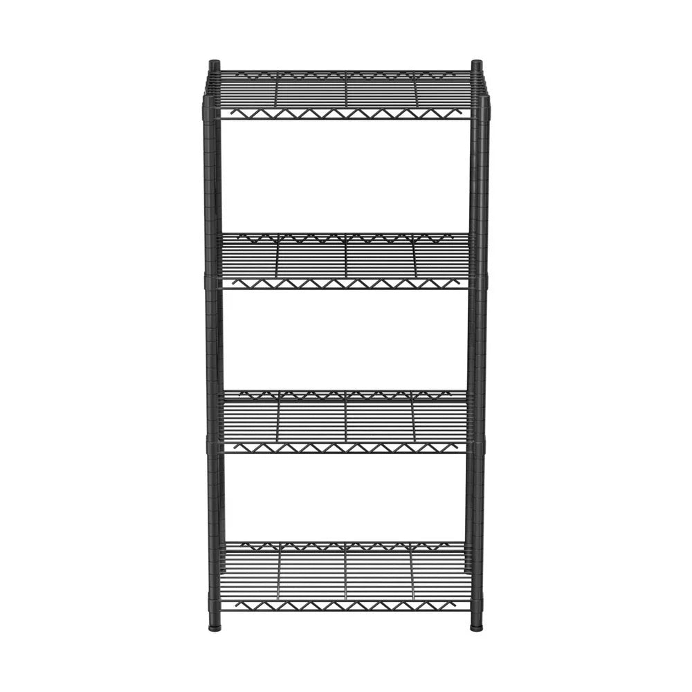 Steel garage shelving rack with pallet rack tiers for workshop storage