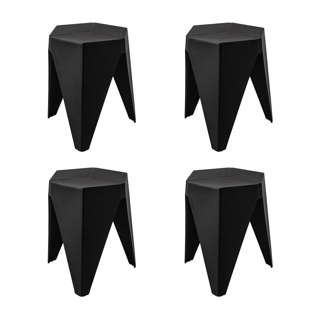 4pc Puzzle Stool Plastic Bar Stools Stackable Black
