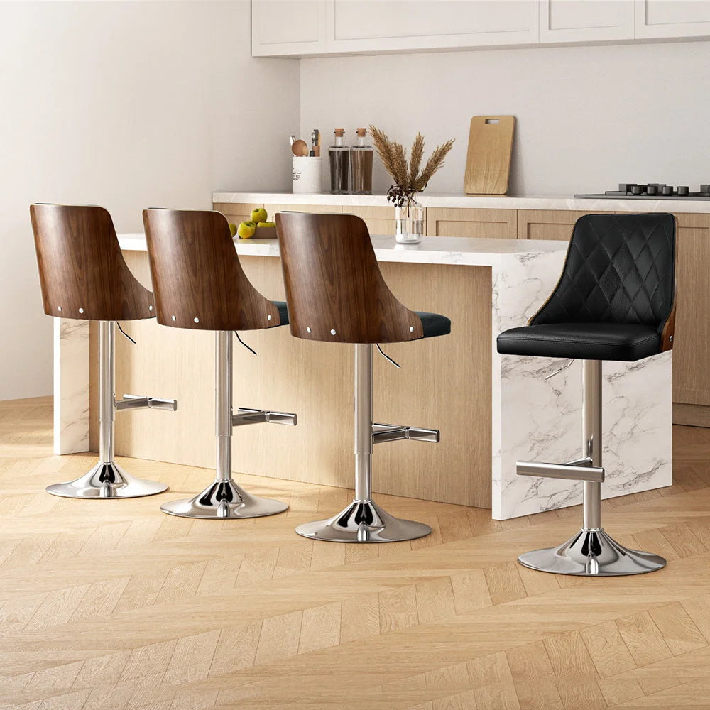Black wood bar stool swivel with seat padding and sturdy legs