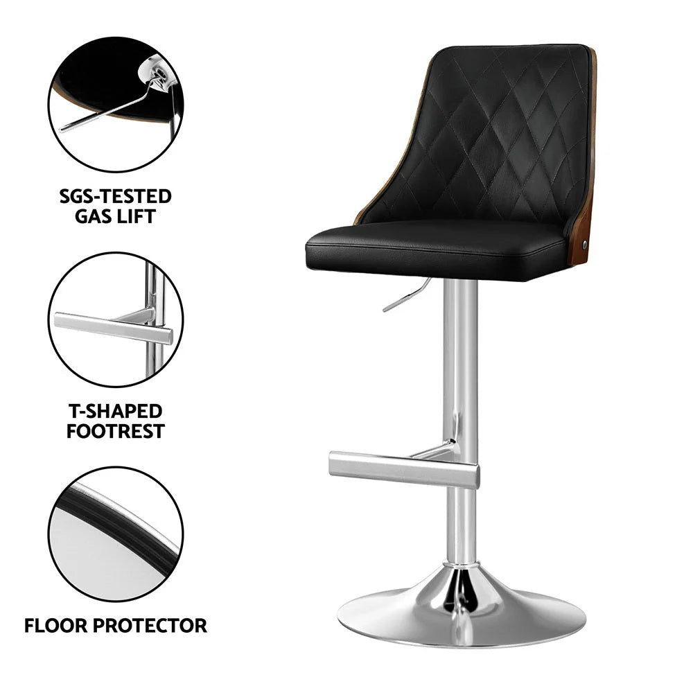 Black wood bar stool swivel with counter-height legs and footrest