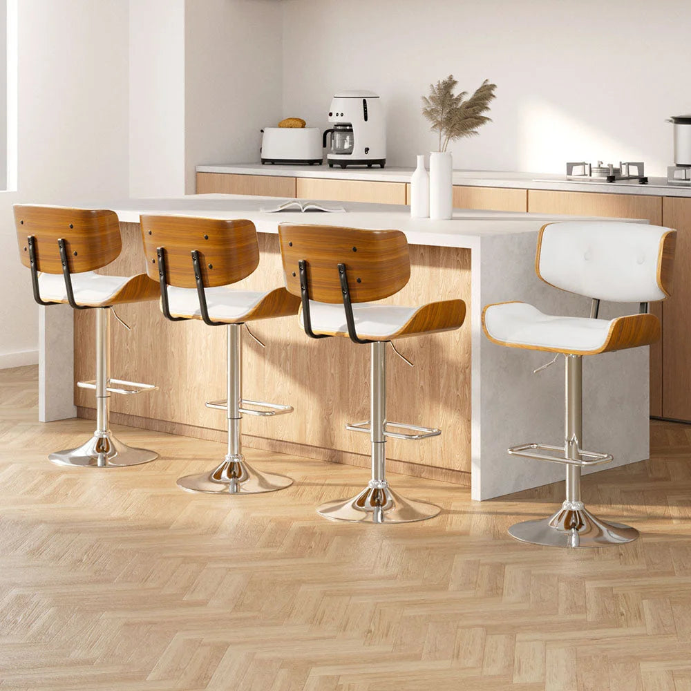 Artiss 4x Bar Stools Gas Lift Leather White - Furniture >
