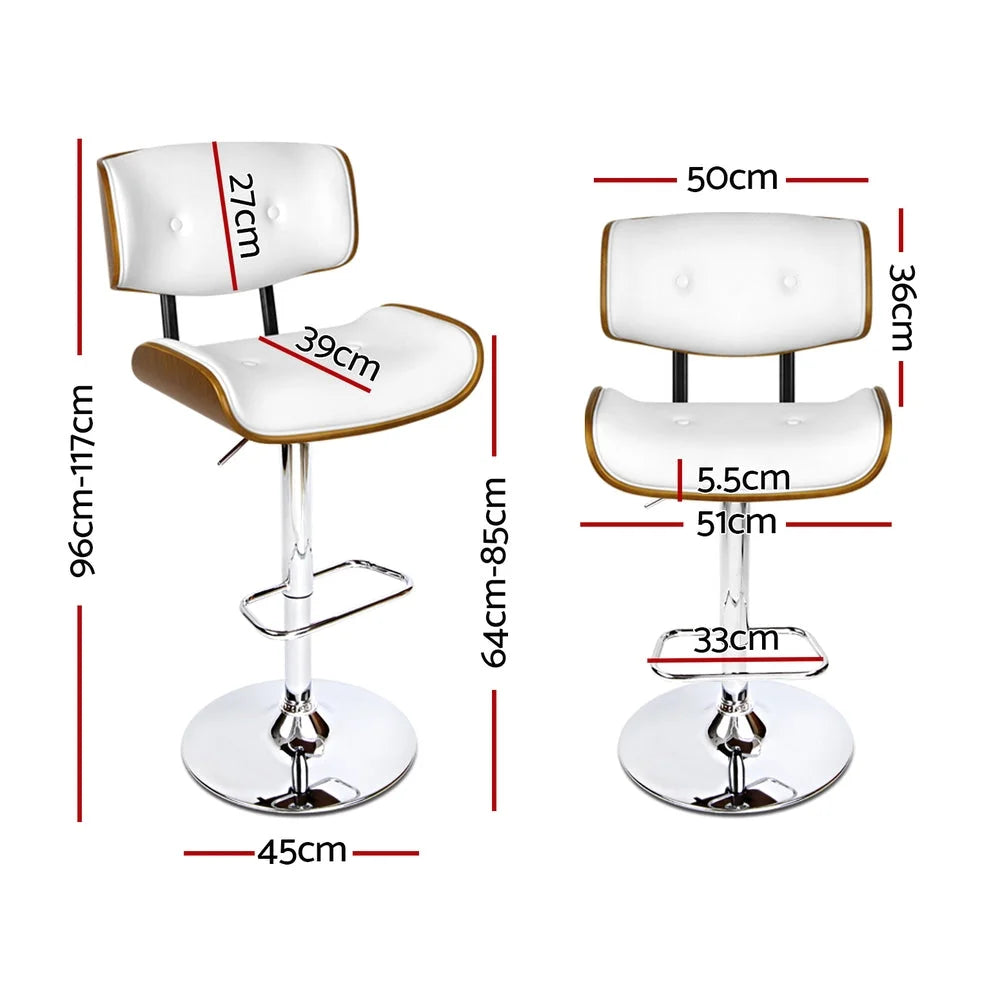 Artiss 4x Bar Stools Gas Lift Leather White - Furniture >