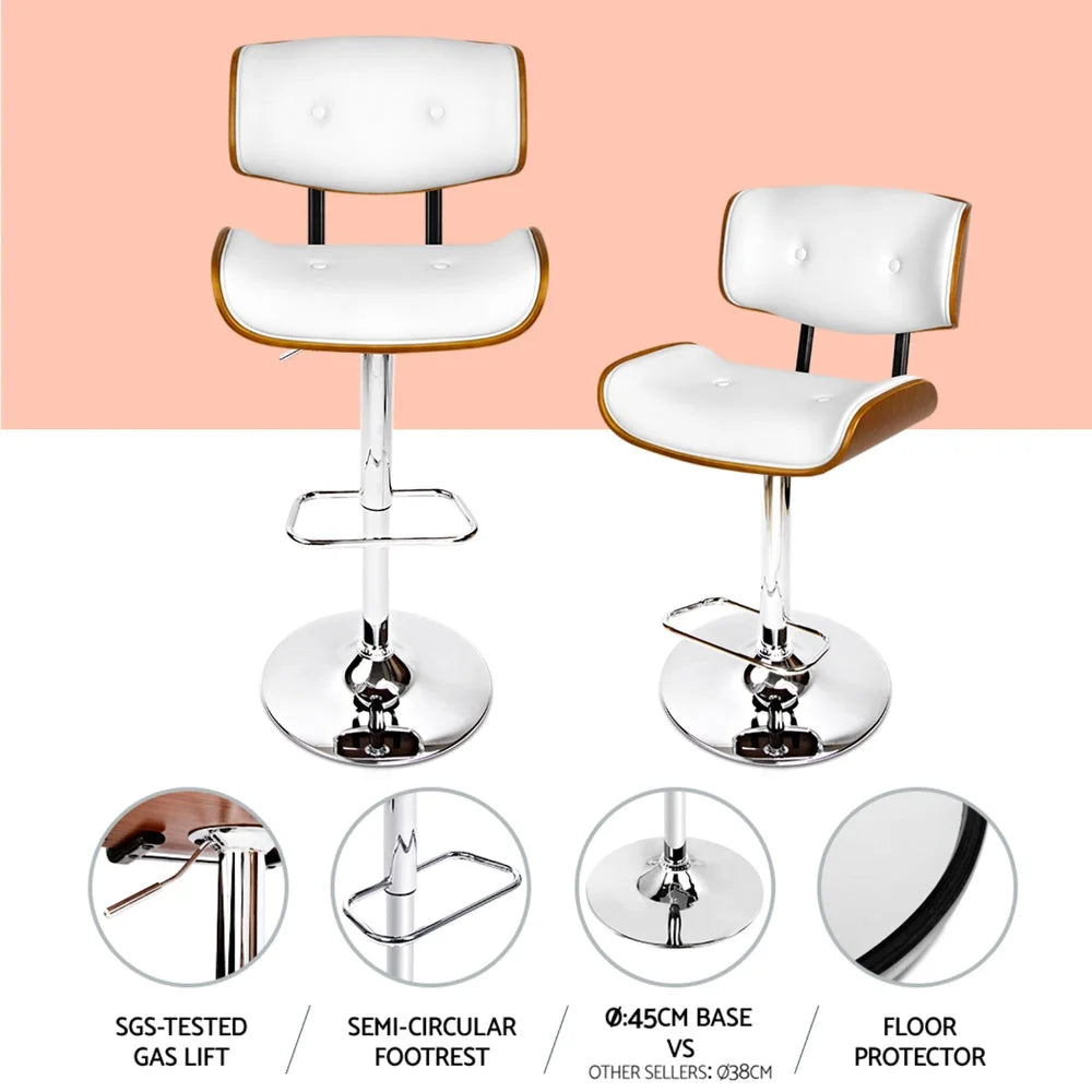 Artiss 4x Bar Stools Gas Lift Leather White - Furniture >