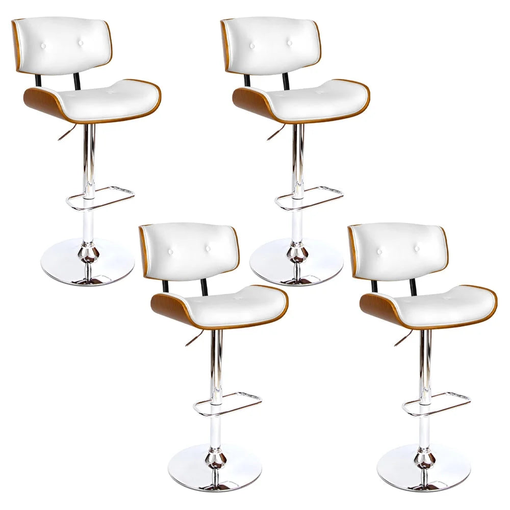 Artiss 4x Bar Stools Gas Lift Leather White - Furniture >