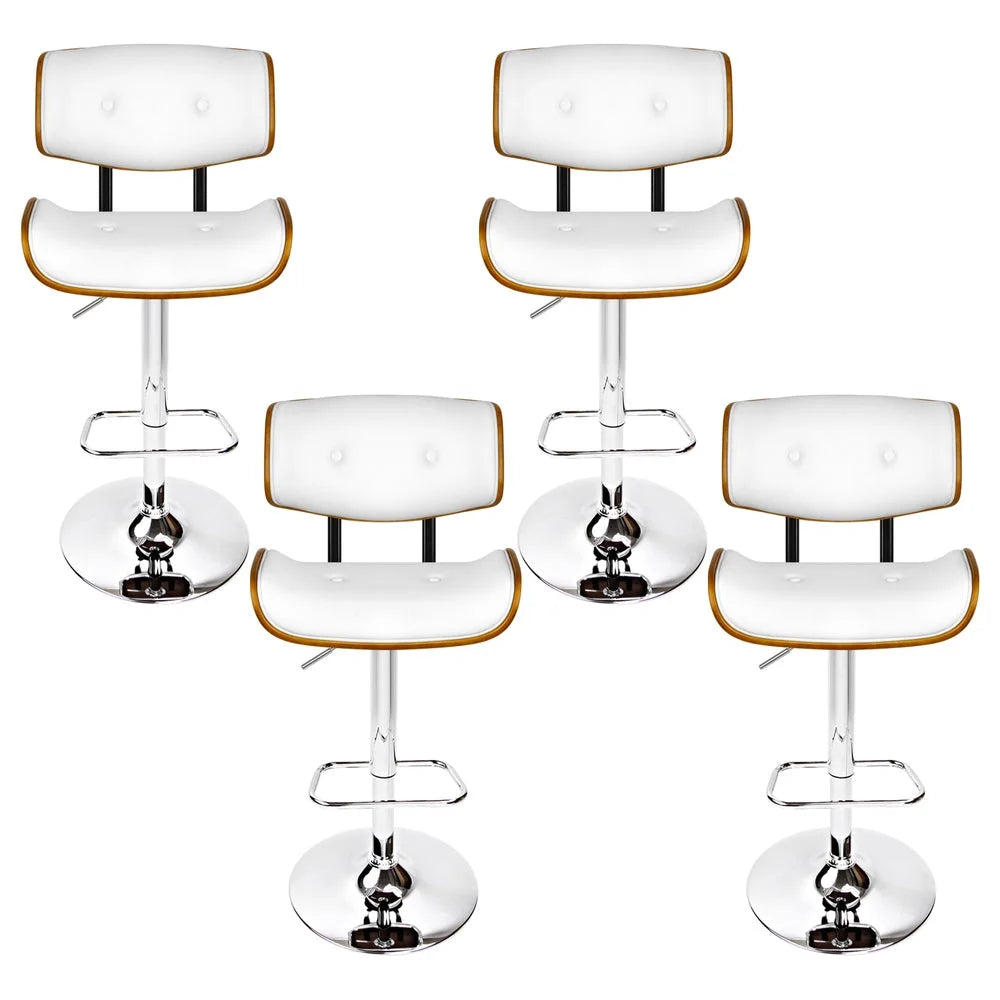 Artiss 4x Bar Stools Gas Lift Leather White - Furniture >