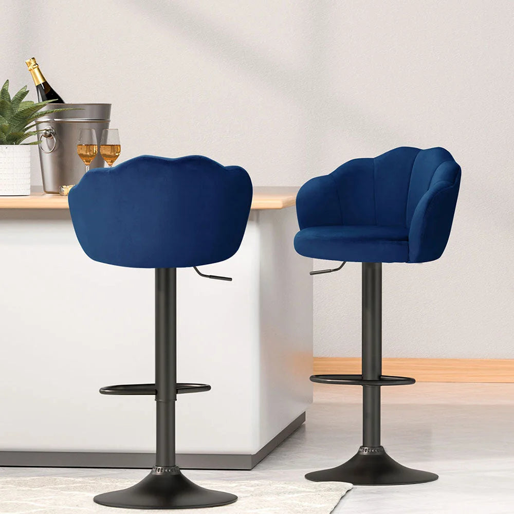 Artiss 4x Bar Stools Gas Lift Velvet Blue - Furniture > Bar