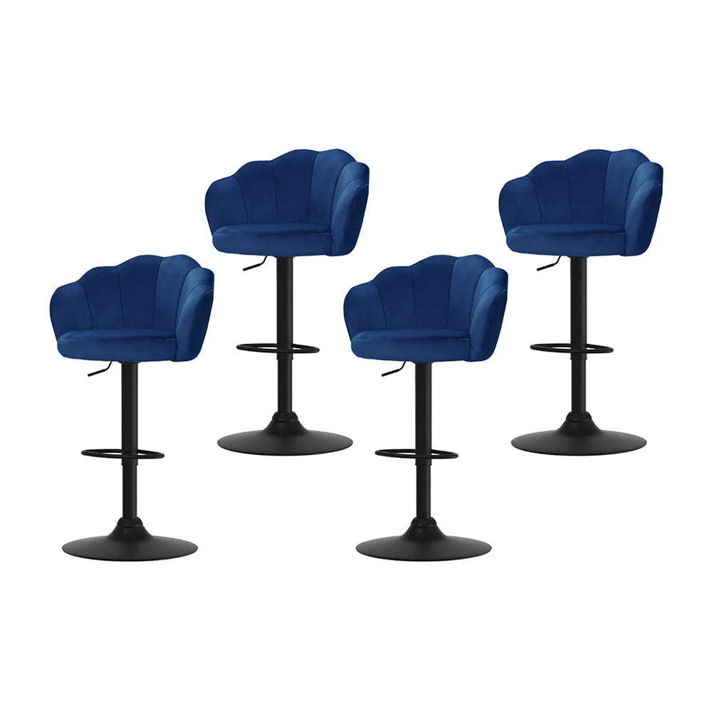 Artiss 4x Bar Stools Gas Lift Velvet Blue - Furniture > Bar