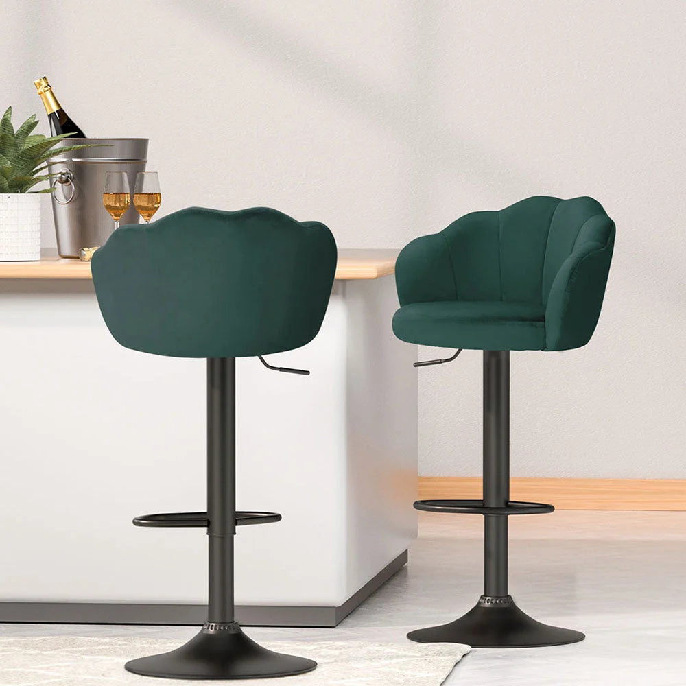 Artiss 4x Bar Stools Gas Lift Velvet Green - Furniture >
