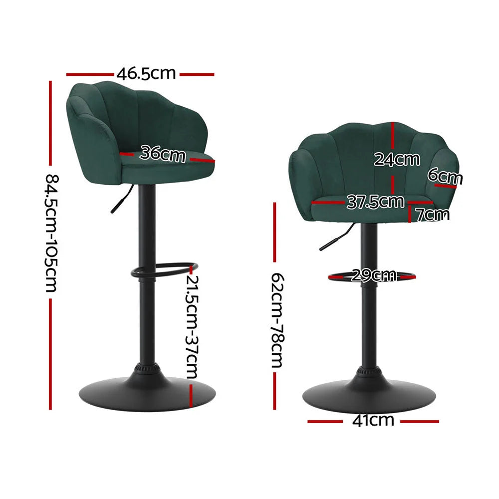 Artiss 4x Bar Stools Gas Lift Velvet Green - Furniture >
