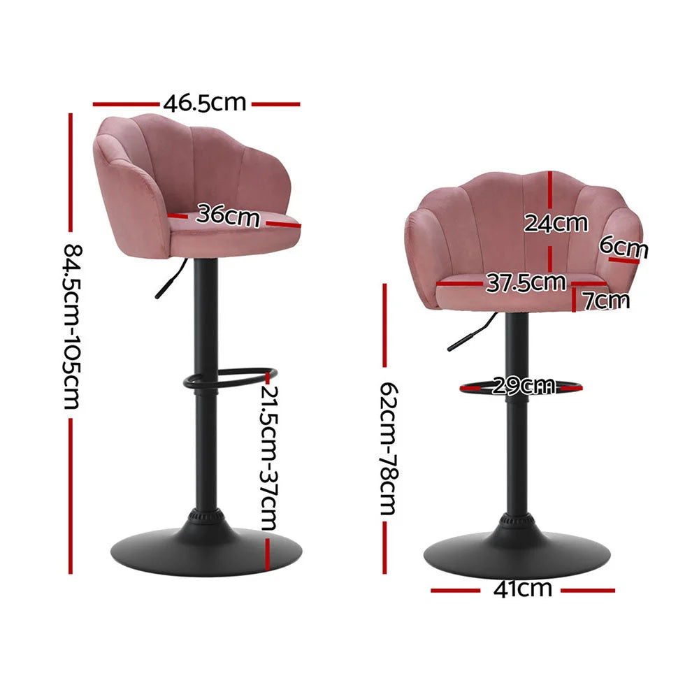 Artiss 4x Bar Stools Gas Lift Velvet Pink - Furniture > Bar