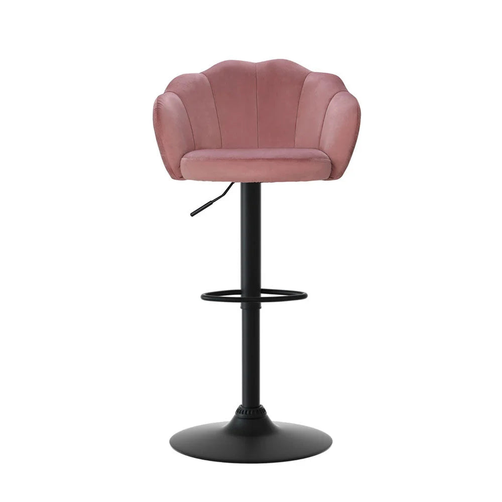 Artiss 4x Bar Stools Gas Lift Velvet Pink - Furniture > Bar