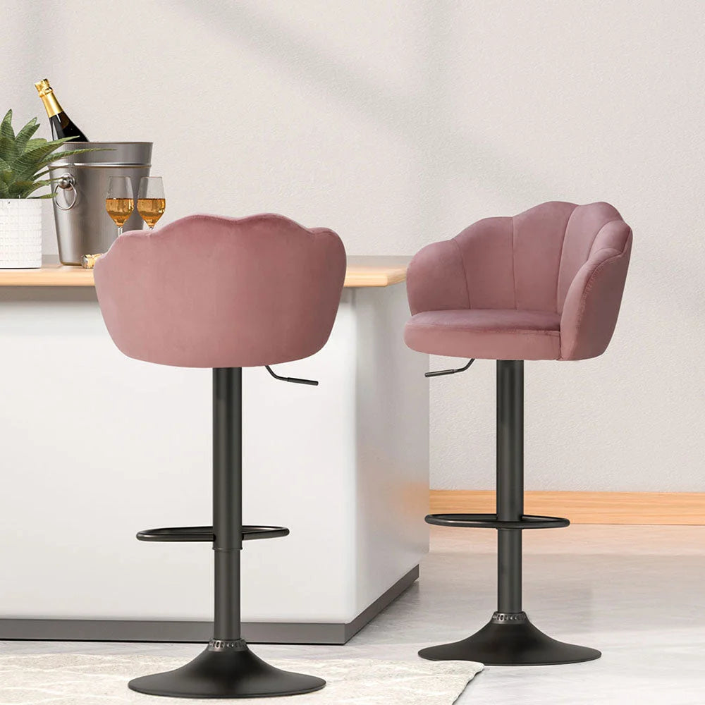 Artiss 4x Bar Stools Gas Lift Velvet Pink - Furniture > Bar