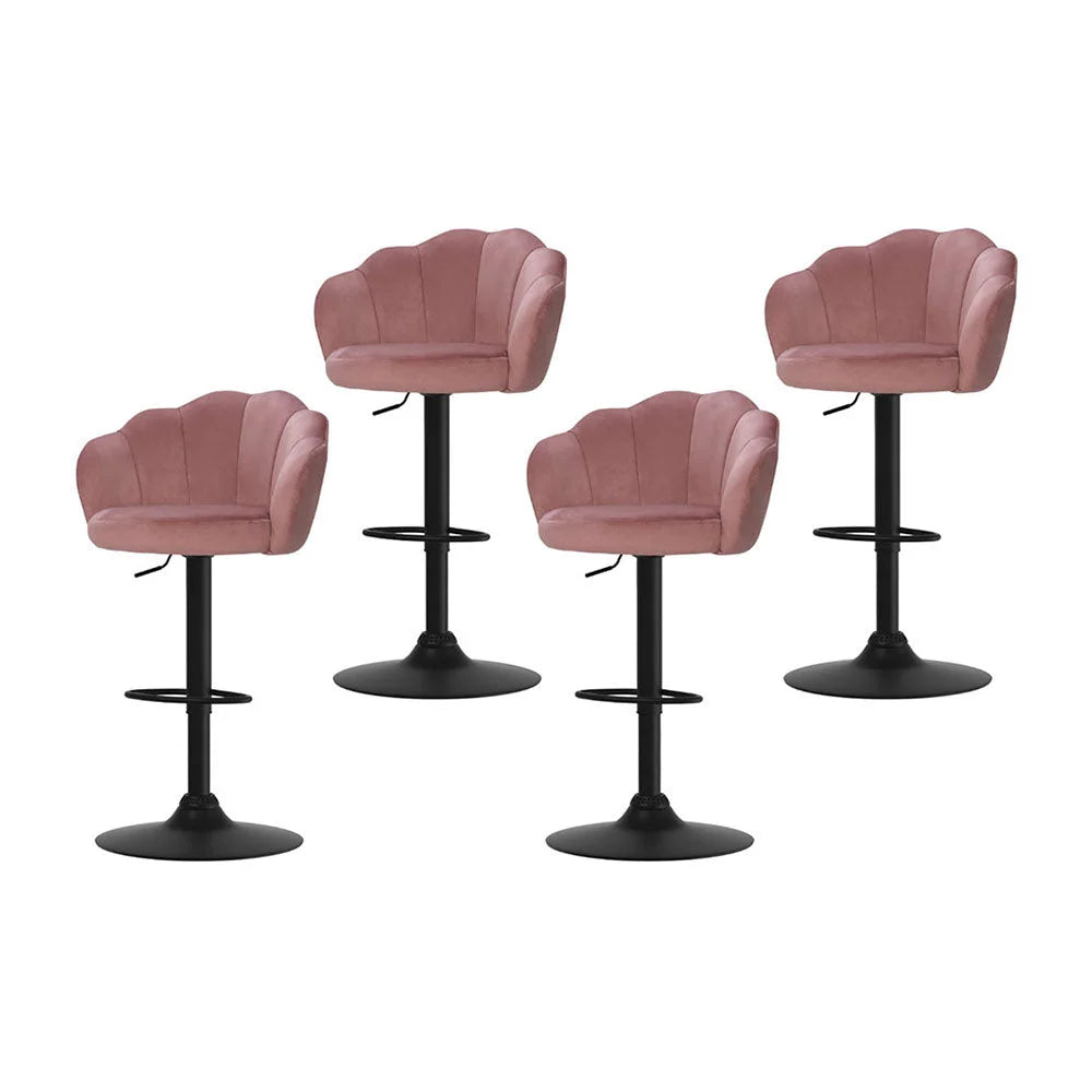 Artiss 4x Bar Stools Gas Lift Velvet Pink - Furniture > Bar