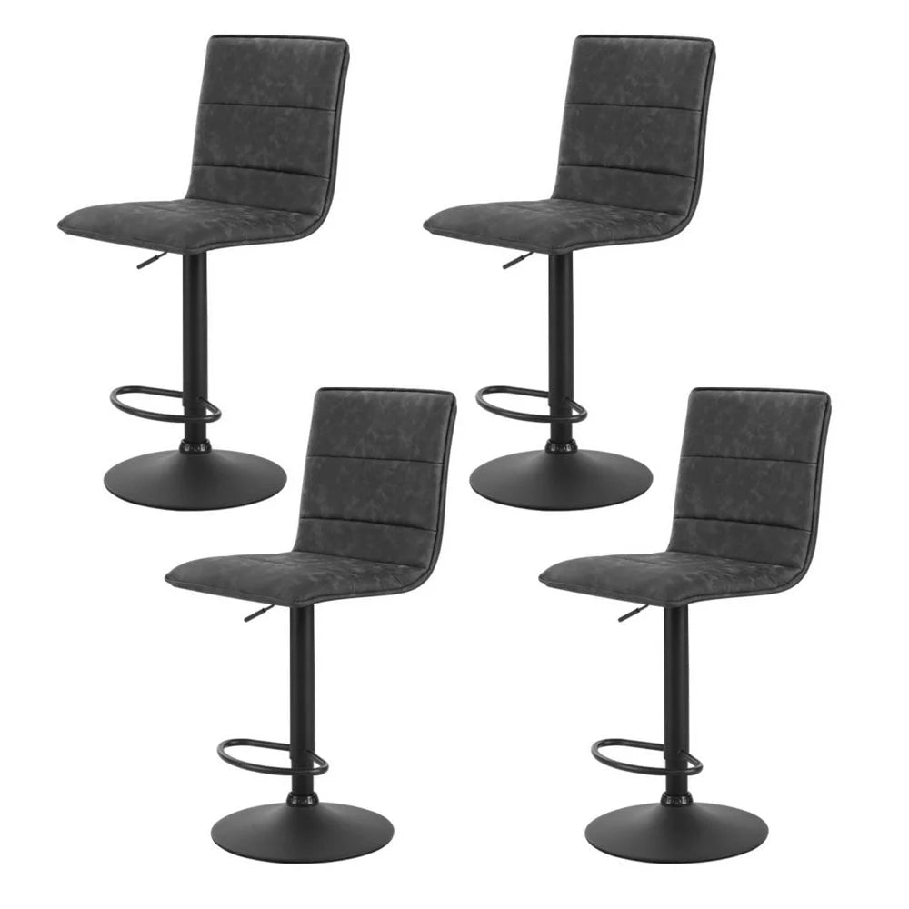 Set of four grey leather gas lift bar stools