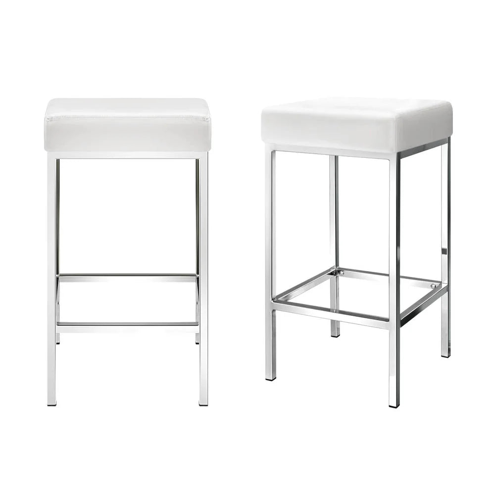 Artiss 4x Bar Stools Leather Padded Metal White - Furniture