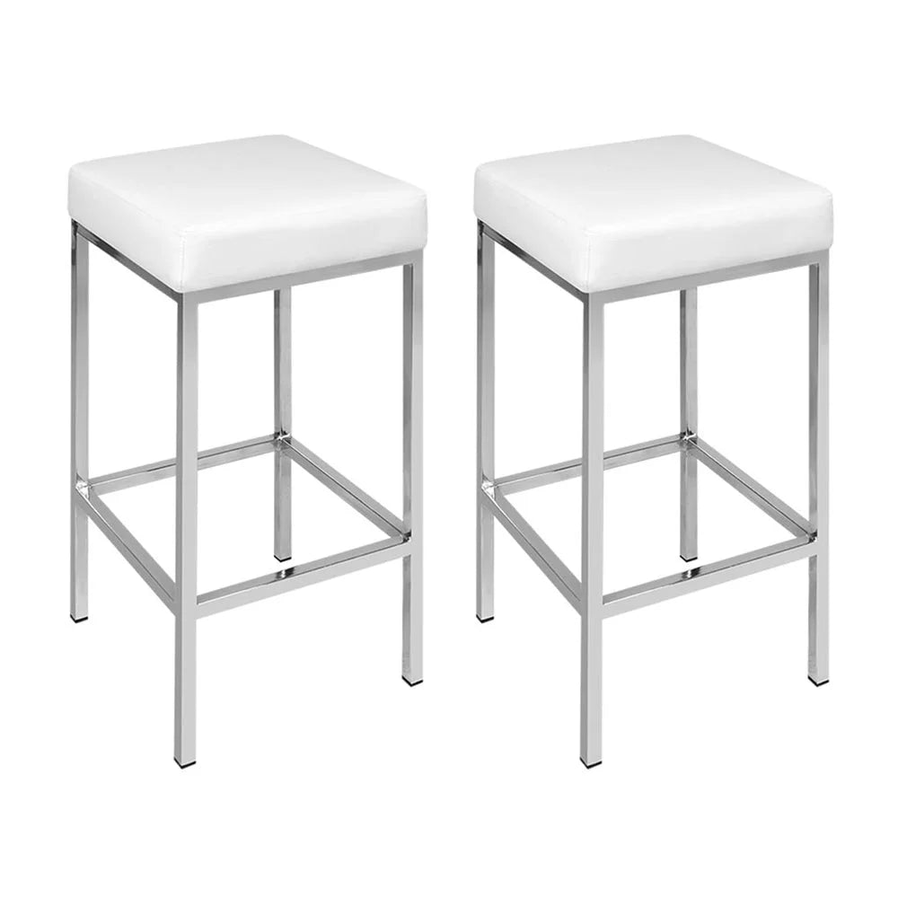 Artiss 4x Bar Stools Leather Padded Metal White - Furniture