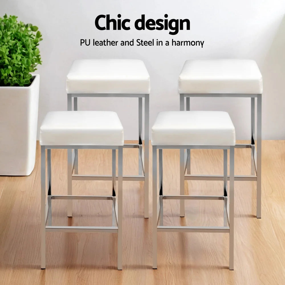 Artiss 4x Bar Stools Leather Padded Metal White - Furniture