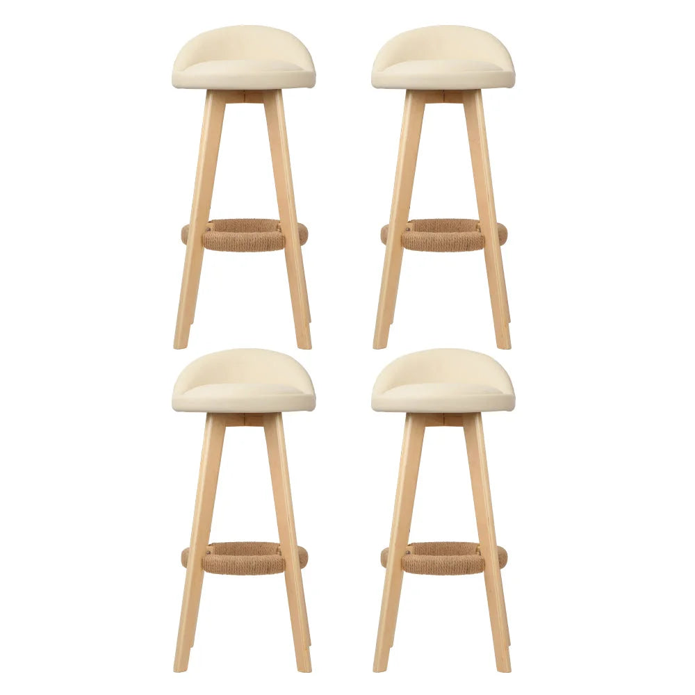 Artiss 4x Bar Stools Padded Leather Wooden Beige