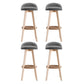 Grey linen bar stool set with shaped seat and supportive backrest