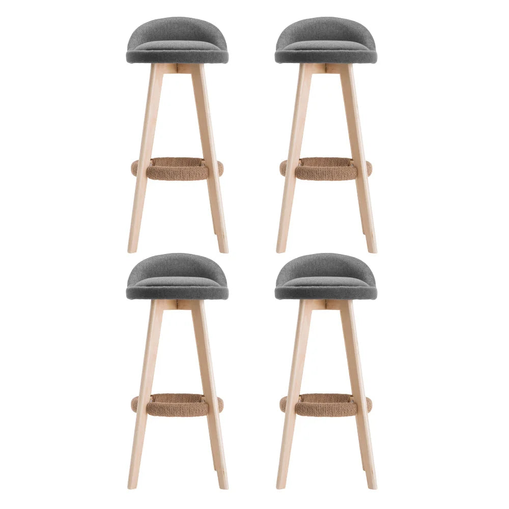 Artiss 4x Bar Stools Padded Linen Wooden Grey - Furniture >