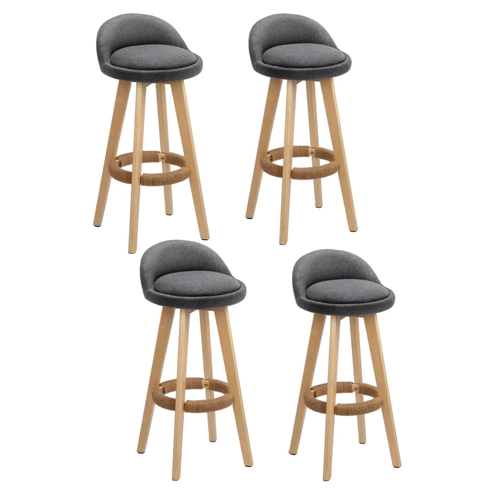 Artiss 4x Bar Stools Padded Linen Wooden Grey - Furniture >