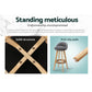 Grey linen bar stool set with woven seat and timber frame