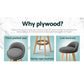Grey linen bar stool set with cushioned seat and curved backrest